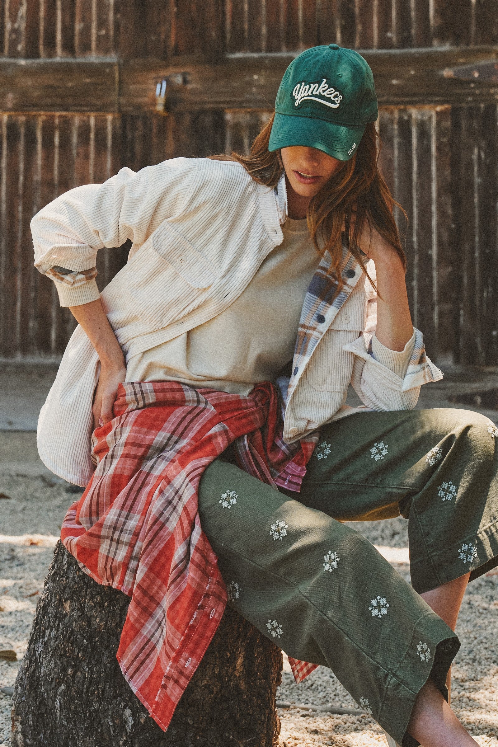 Reversible Corduroy Flannel Plaid Shacket Western for Women in CREAM - Women's Jackets & Blazers | Urban Daizy