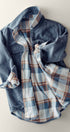 Reversible Corduroy Flannel Plaid Shacket Western for Women in BLUE STONE - Women's Jackets & Blazers | Urban Daizy