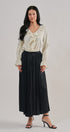 Washed Satin Crinkle Pleated Maxi Skirt in BLACK - Women's Maxi Skirts | Urban Daizy