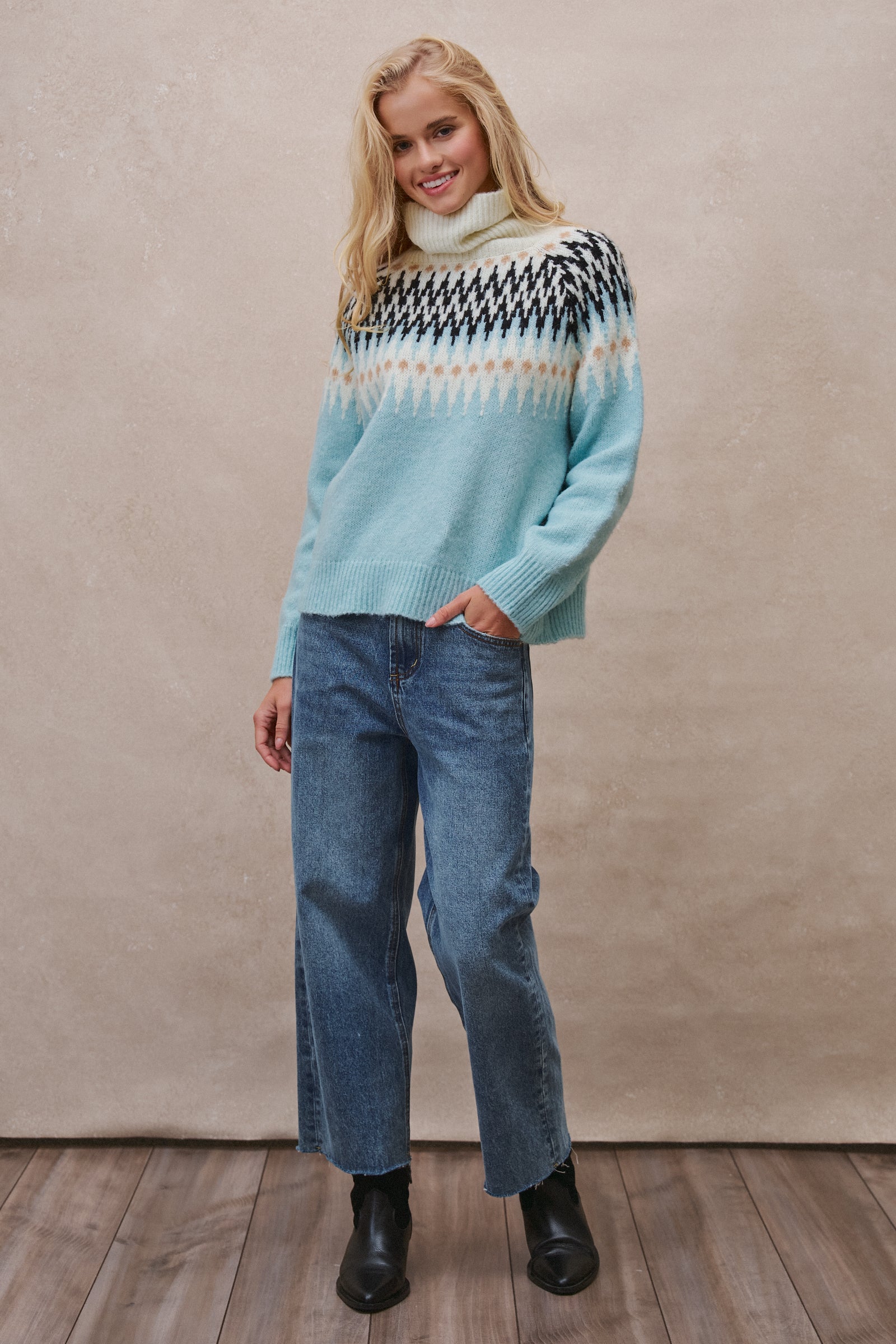 Fair Isle Knit Turtleneck Sweater