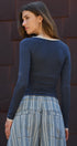 Lace Trim Slub Knit Henley Long Sleeve Top | wholesale knit top - women's | Urban Daizy