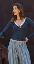 Lace Trim Slub Knit Henley Long Sleeve Top | wholesale knit top - women's | Urban Daizy