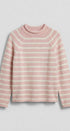 Striped Mock Neck Sweater with Rolled Neckline in IVORY PINK - Women's Sweaters | Urban Daizy