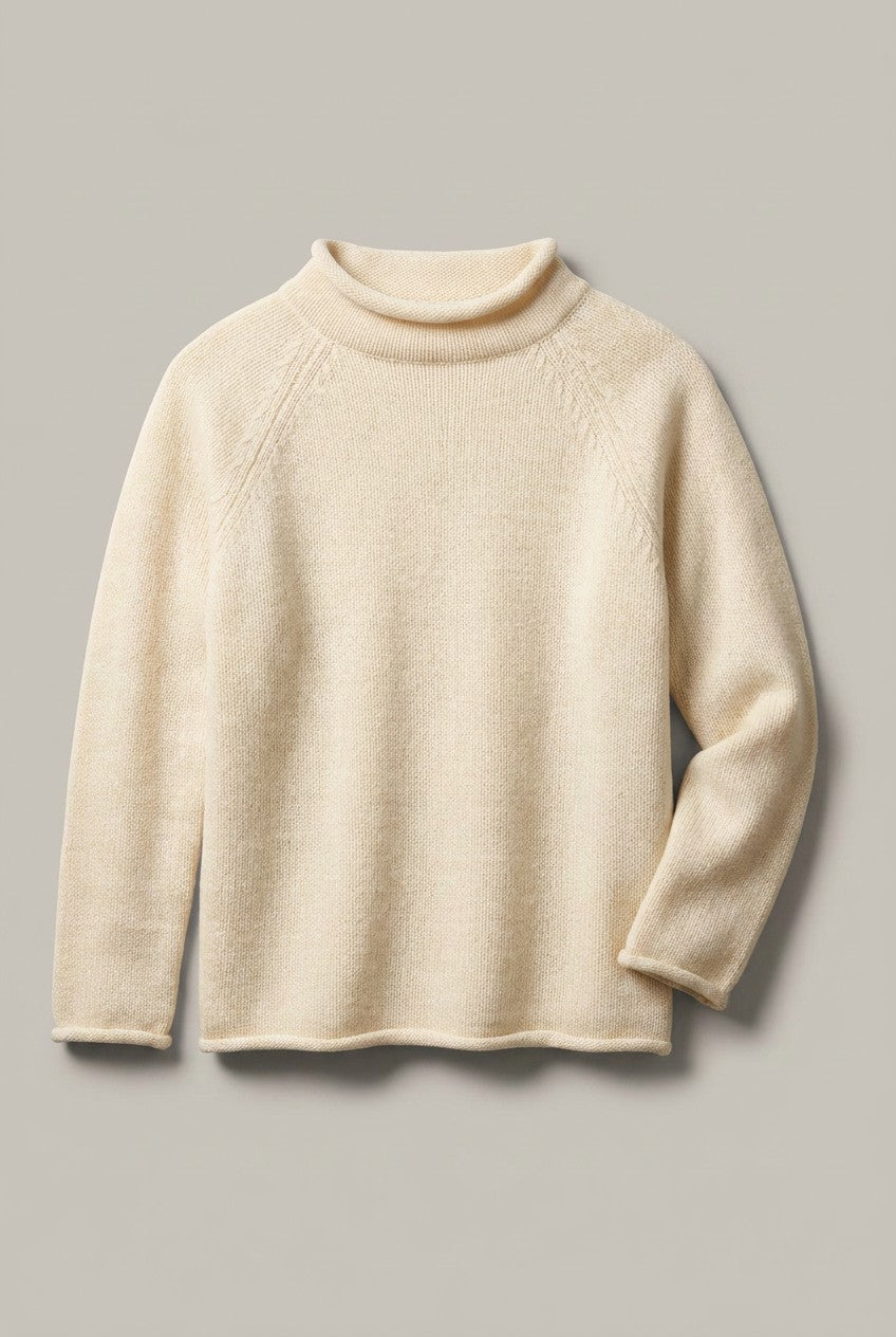 Striped Mock Neck Sweater with Rolled Neckline in IVORY - Women's Sweaters | Urban Daizy