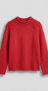 Striped Mock Neck Sweater with Rolled Neckline in RED - Women's Sweaters | Urban Daizy