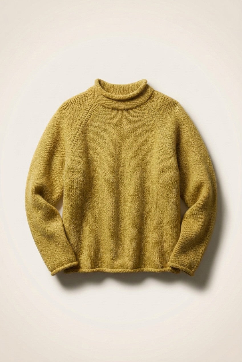 Striped Mock Neck Sweater with Rolled Neckline in MUSTARD - Women's Sweaters | Urban Daizy
