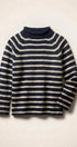Striped Mock Neck Sweater with Rolled Neckline - Women's Sweaters | Urban Daizy