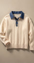 Denim Collar Polo Sweater with Gold Buttons - Women's Sweaters | Urban Daizy
