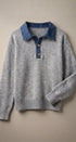 Denim Collar Polo Sweater with Gold Buttons in GREY - Women's Sweaters | Urban Daizy