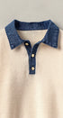 Denim Collar Polo Sweater with Gold Buttons in IVORY - Women's Sweaters | Urban Daizy