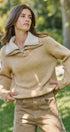 Wool Blend Half Zip Sweater with Double Collar in CAMEL - Women's Sweaters | Urban Daizy