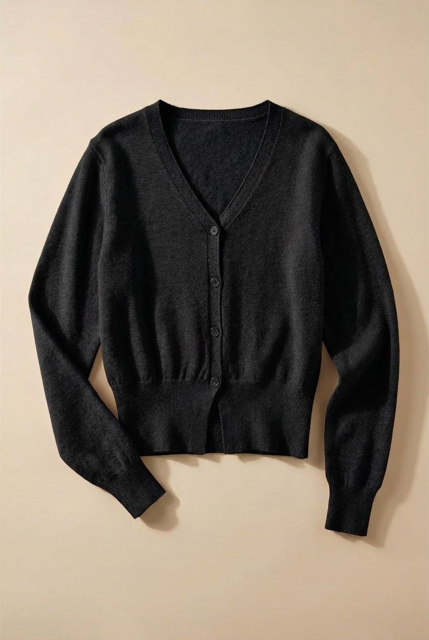 Soft V-Neck Button Knit Cardigan in BLACK - Women's Cardigans & Shrugs | Urban Daizy