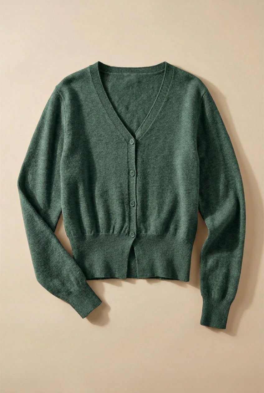 Soft V-Neck Button Knit Cardigan in DEEP GREEN - Women's Cardigans & Shrugs | Urban Daizy
