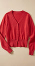 Soft V-Neck Button Knit Cardigan in RED - Women's Cardigans & Shrugs | Urban Daizy