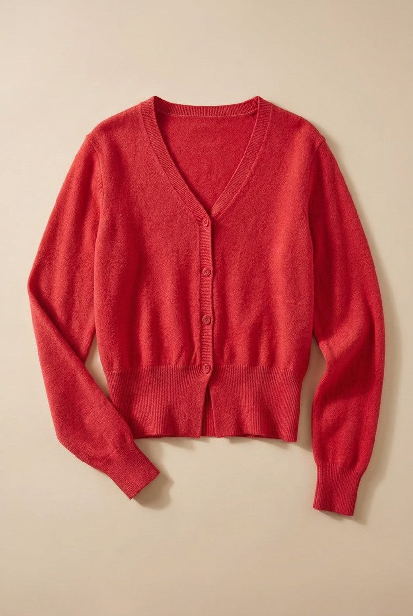 Soft V-Neck Button Knit Cardigan in RED - Women's Cardigans & Shrugs | Urban Daizy