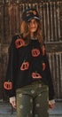 Pumpkin Embroidered Crew Neck Sweater in BLACK - Women's Sweaters | Urban Daizy