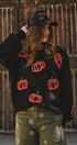 Pumpkin Embroidered Crew Neck Sweater in BLACK - Women's Sweaters | Urban Daizy