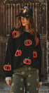 Pumpkin Embroidered Crew Neck Sweater in BLACK - Women's Sweaters | Urban Daizy