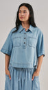 Washed Utility Half-Placket Cropped Shirt in CHAMBRAY - Women's Shirts & Blouses | Urban Daizy