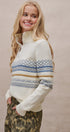 Fair Isle Quarter Zip Sweater Wool Blend with Leather Pull T in IVORY - Women's Cardigans & Shrugs | Urban Daizy