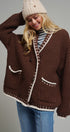 Chunky Knit Cardigan Sweater with Stitch Looks in BROWN - Women's Cardigans & Shrugs | Urban Daizy
