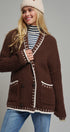 Chunky Knit Cardigan Sweater with Stitch Looks in BROWN - Women's Cardigans & Shrugs | Urban Daizy