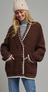 Chunky Knit Cardigan Sweater with Stitch Looks in BROWN - Women's Cardigans & Shrugs | Urban Daizy
