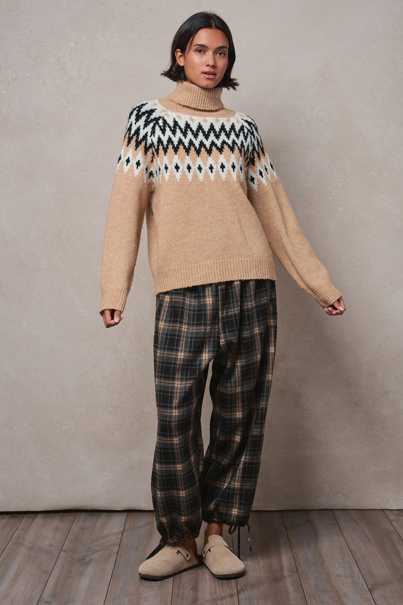 Icelandic Yoke Turtleneck Sweater in TAUPE MULTI - Women's Sweaters | Urban Daizy