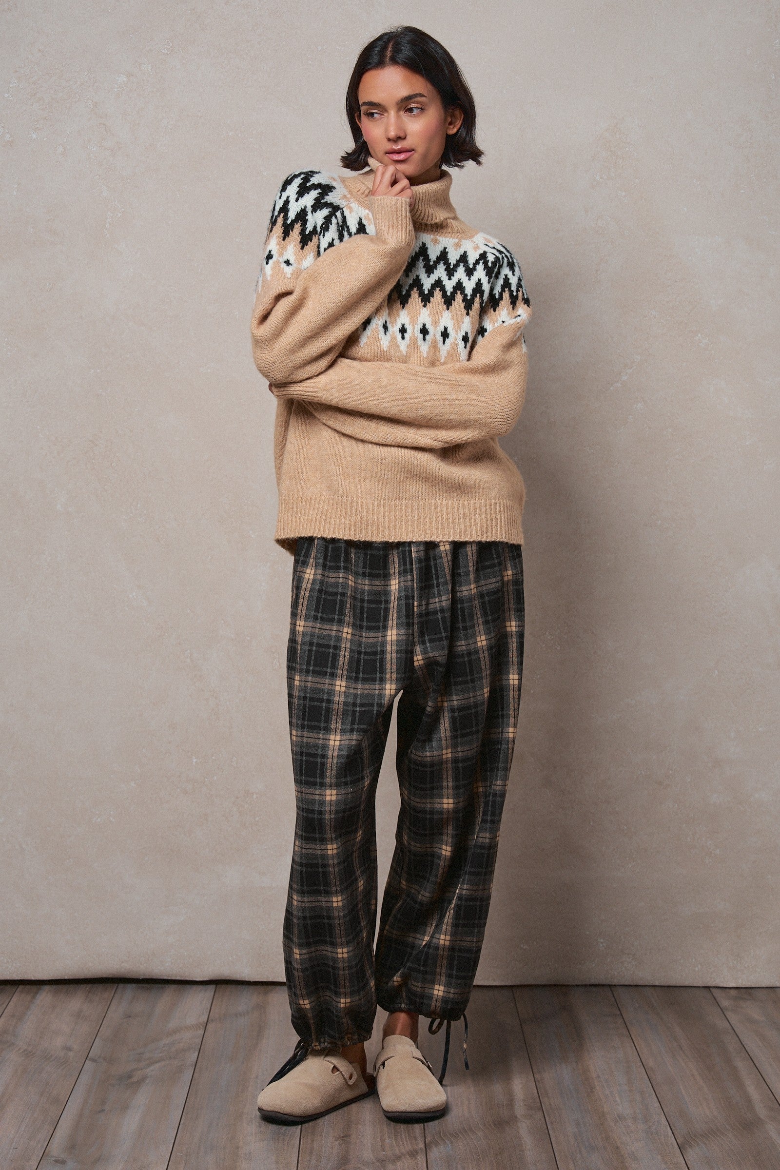 Icelandic Yoke Turtleneck Sweater in TAUPE MULTI - Women's Sweaters | Urban Daizy