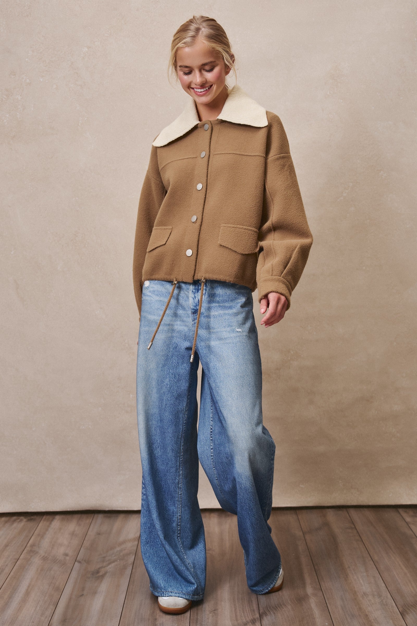 Sweater Knit Button Front Jacket with Detachable Collar in OLIVE - Women's Jackets & Blazers | Urban Daizy