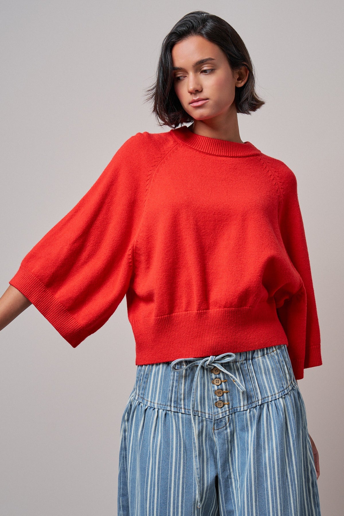 Relaxed Batwing Sleeve Sweater Top in RED - Women's Sweaters | Urban Daizy