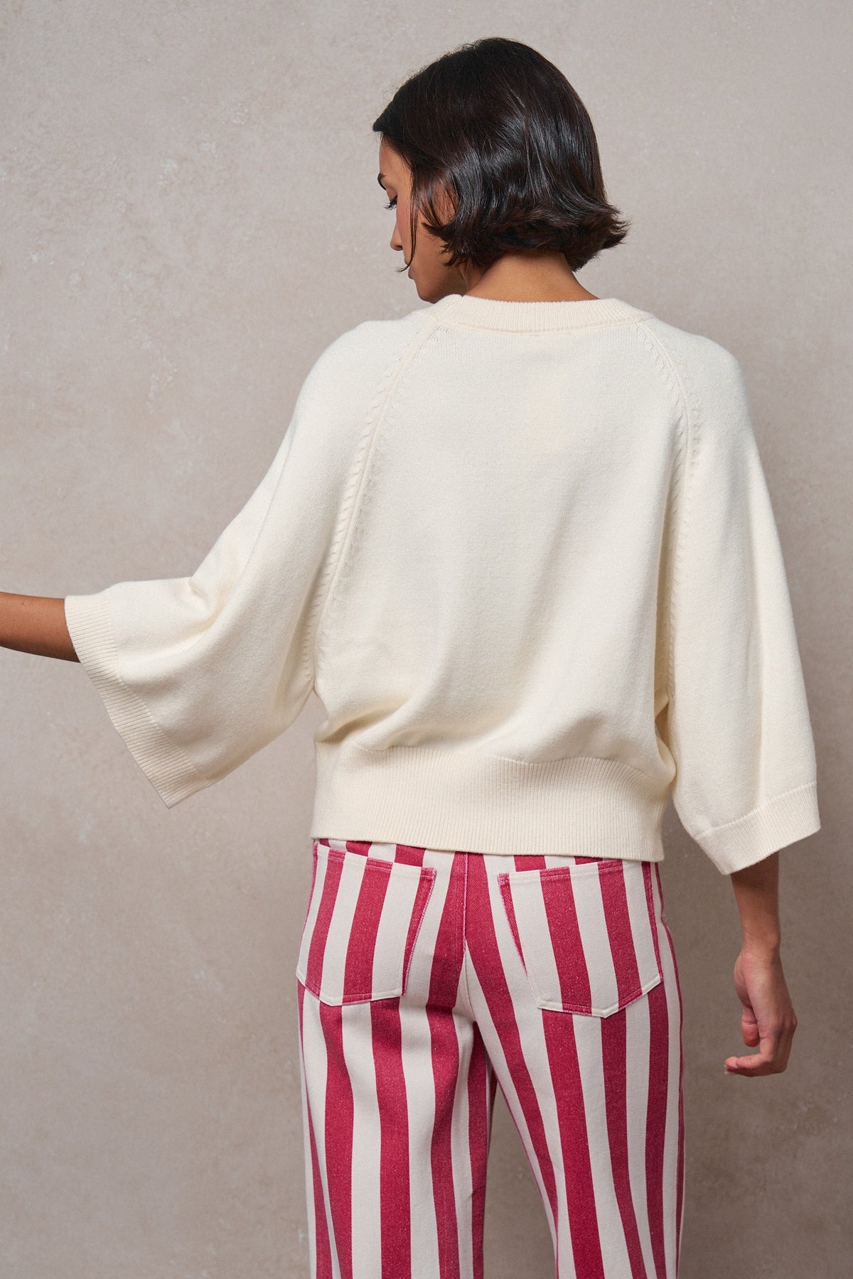Relaxed Batwing Sleeve Sweater Top in IVORY - Women's Sweaters | Urban Daizy