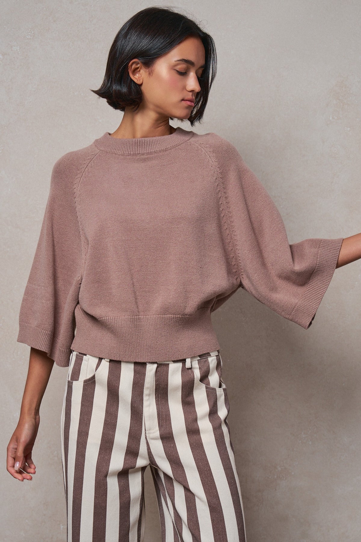 Relaxed Batwing Sleeve Sweater Top in MOCHA - Women's Sweaters | Urban Daizy
