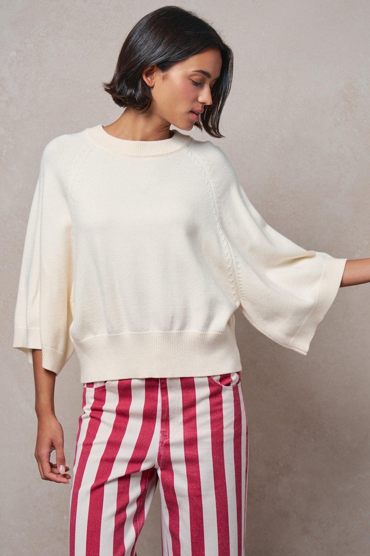 Relaxed Batwing Sleeve Sweater Top in IVORY - Women's Sweaters | Urban Daizy