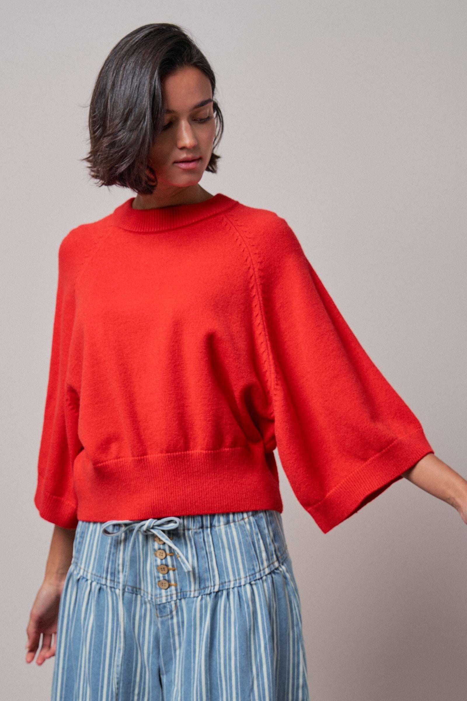 Relaxed Batwing Sleeve Sweater Top in RED - Women's Sweaters | Urban Daizy