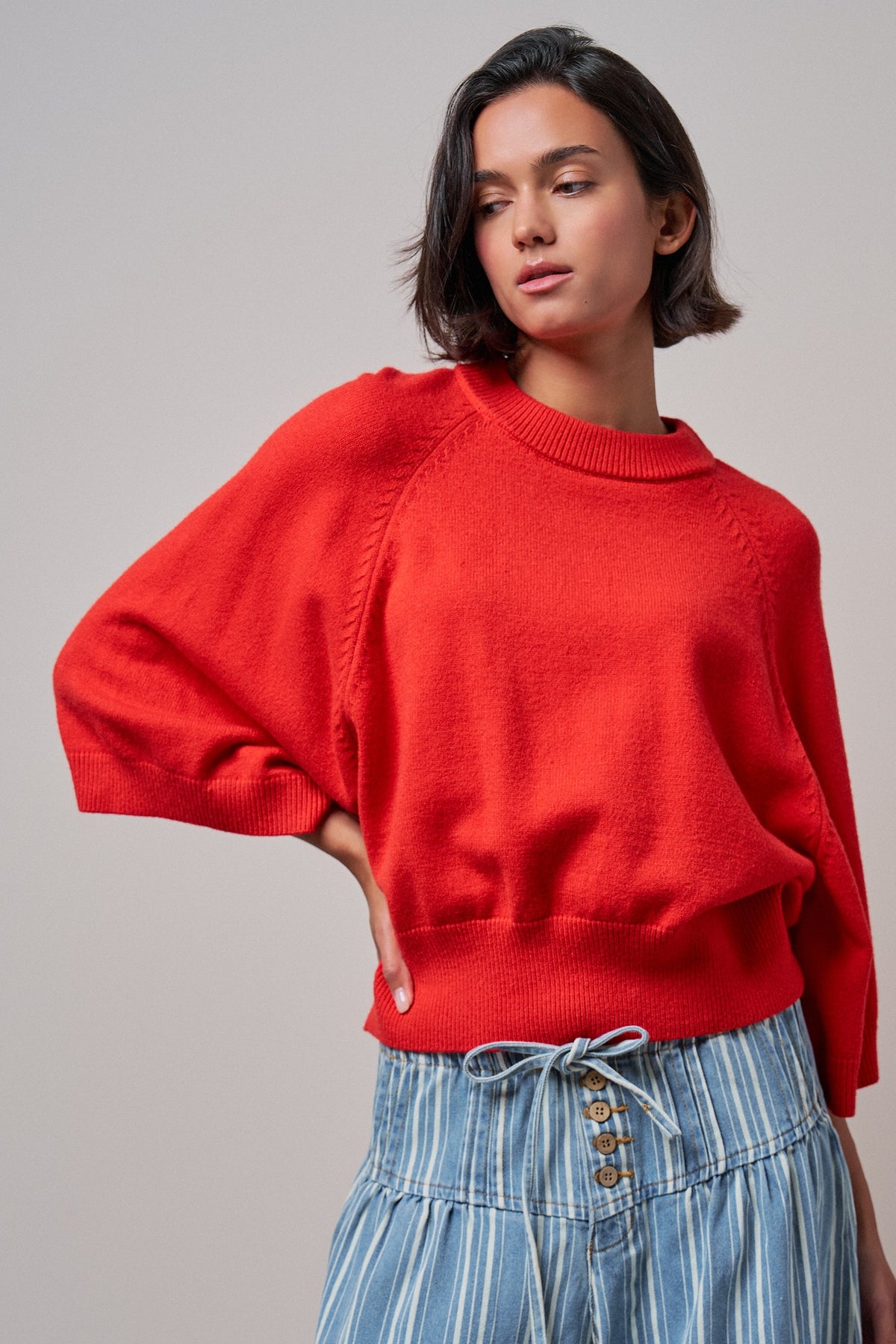 Relaxed Batwing Sleeve Sweater Top in RED - Women's Sweaters | Urban Daizy