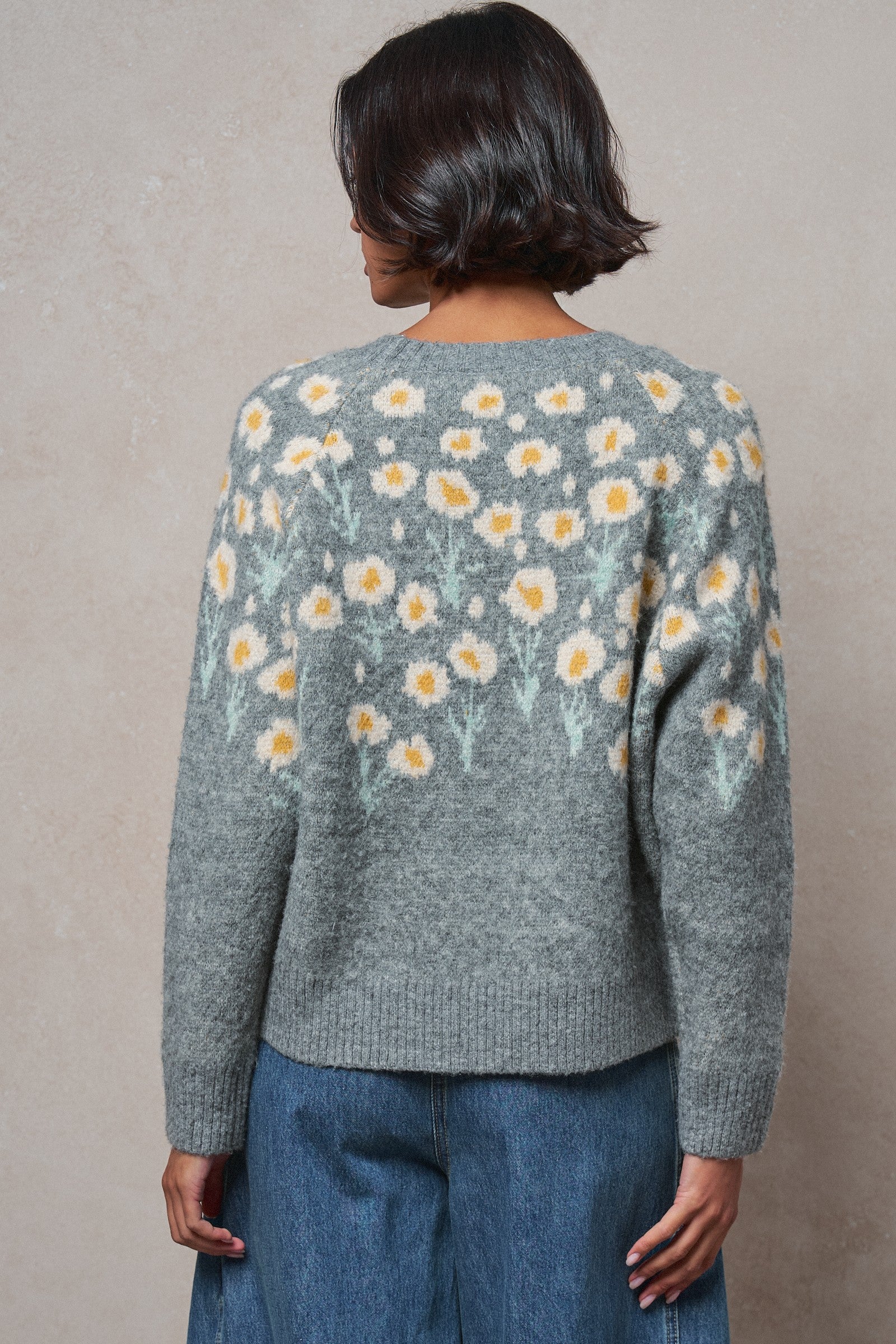 Embossed Floral Knit Sweater in GREY - Women's Sweaters | Urban Daizy