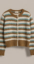 Lace Trim Striped Knit Cardigan With Candy Buttons