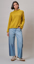 Striped Mock Neck Sweater with Rolled Neckline in MUSTARD - Women's Sweaters | Urban Daizy