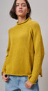 Striped Mock Neck Sweater with Rolled Neckline in MUSTARD - Women's Sweaters | Urban Daizy