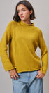 Striped Mock Neck Sweater with Rolled Neckline in MUSTARD - Women's Sweaters | Urban Daizy