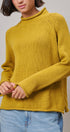 Striped Mock Neck Sweater with Rolled Neckline in MUSTARD - Women's Sweaters | Urban Daizy