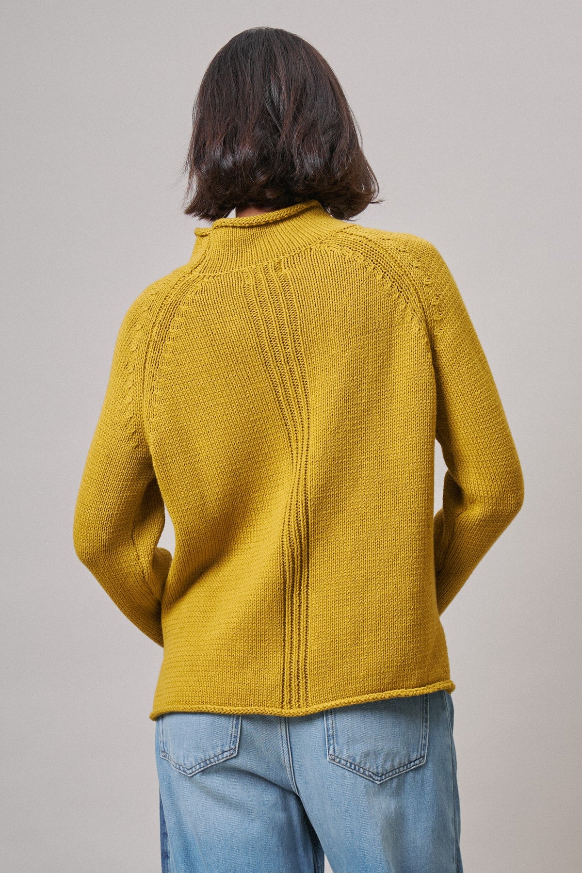 Striped Mock Neck Sweater with Rolled Neckline in MUSTARD - Women's Sweaters | Urban Daizy