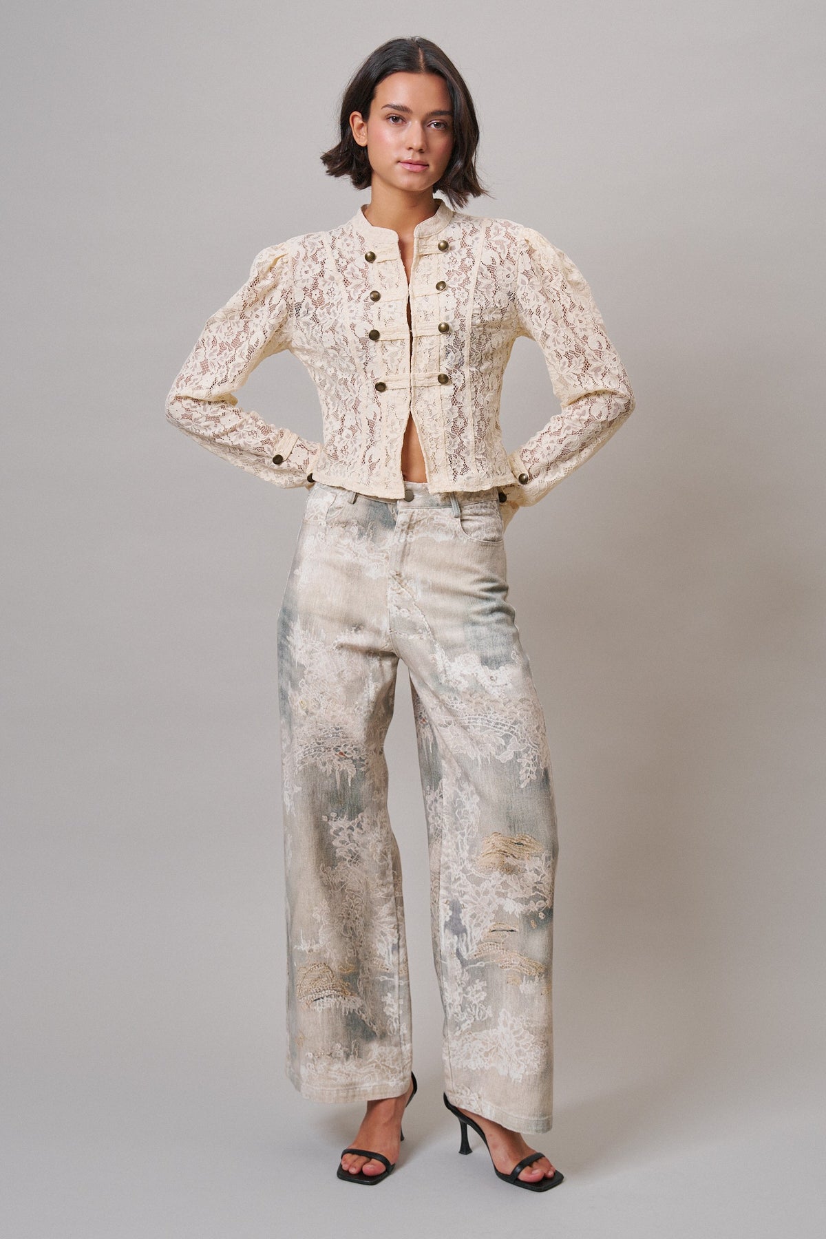 Ivory Lace Military Button Jacket in IVORY - Women's Jackets & Blazers | Urban Daizy