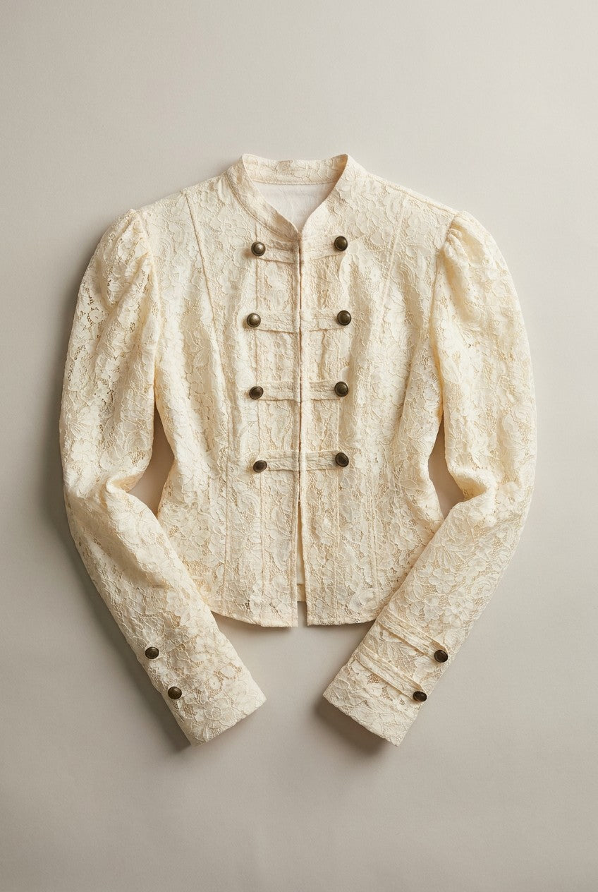 Ivory Lace Military Button Jacket - Women's Jackets & Blazers | Urban Daizy