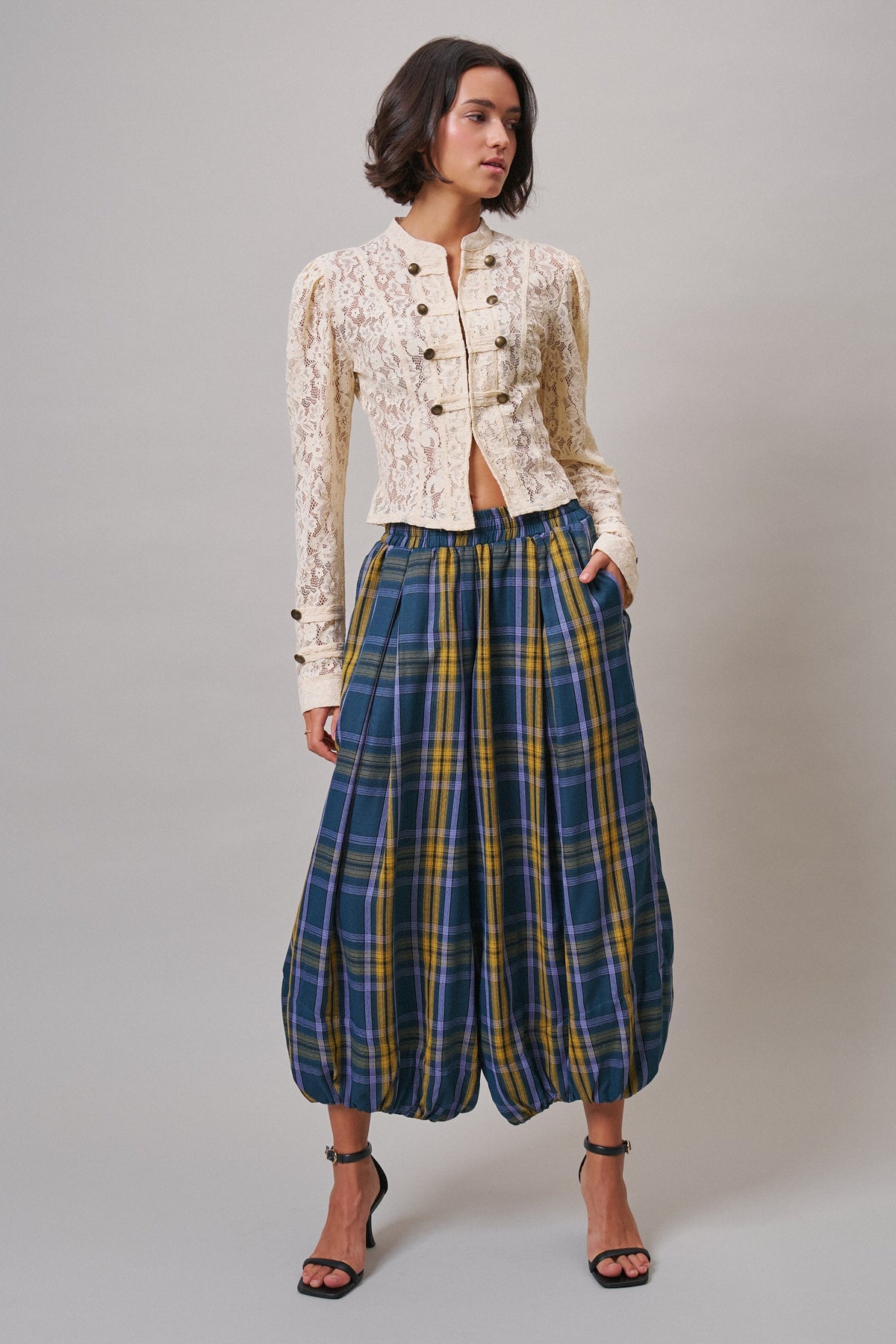 Ivory Lace Military Button Jacket in IVORY - Women's Jackets & Blazers | Urban Daizy