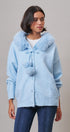 Faux Fur Hood Pom Pom Cardigan Wool Blend in Baby Blue in BLUE - Women's Cardigans & Shrugs | Urban Daizy
