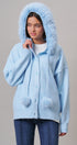 Faux Fur Hood Pom Pom Cardigan Wool Blend in Baby Blue in BLUE - Women's Cardigans & Shrugs | Urban Daizy