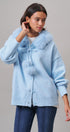 Faux Fur Hood Pom Pom Cardigan Wool Blend in Baby Blue in BLUE - Women's Cardigans & Shrugs | Urban Daizy