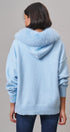 Faux Fur Hood Pom Pom Cardigan Wool Blend in Baby Blue in BLUE - Women's Cardigans & Shrugs | Urban Daizy